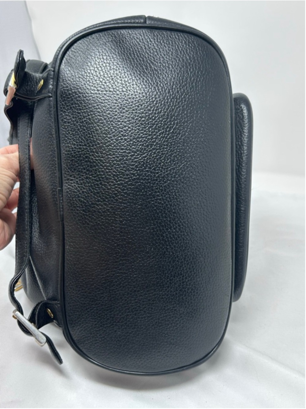 Vintage MCM Black Pebbled Leather Backpack Gold Hardware Drawstring - Picture 13 of 16